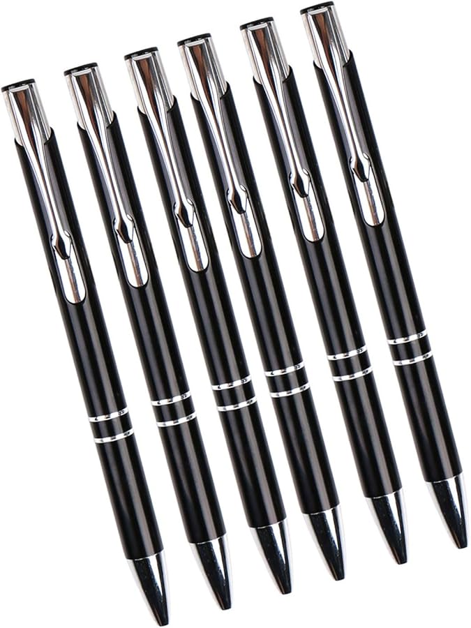6 Pack Retractable Metal Business Pens Black White 1.0mm Smooth Writing for Office Hotel Reception - Image 1